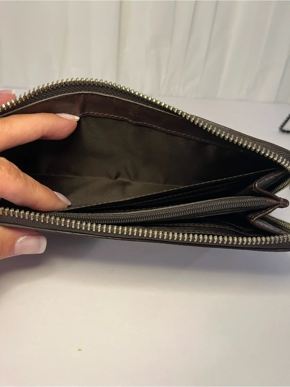 Coach Darcy Chocolate Brown Zip Wallet with Silver Logo